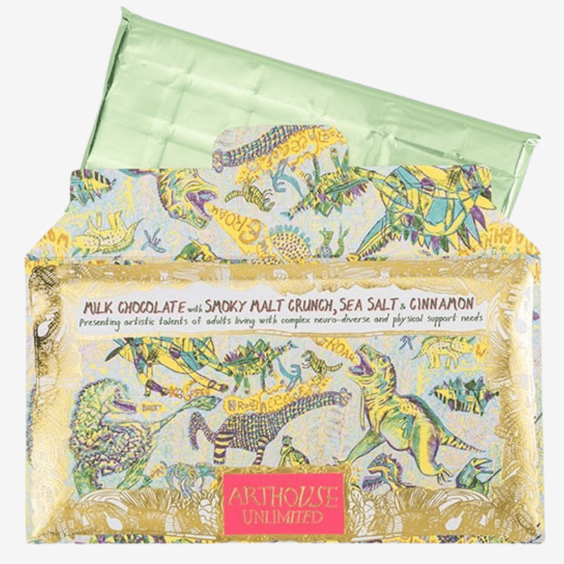 Dinosaurs Milk Chocolate Smoky Malt Crunch, Sea Salt & Cinnamon Bar - CHOC056 - Uneeka